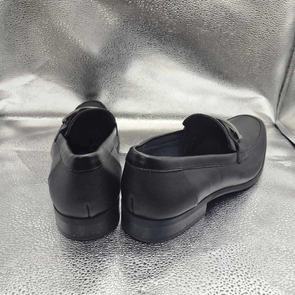 Calvin Klein Jameson Mens Black Leather Square Toe Loafers Dress Shoes 34F0311